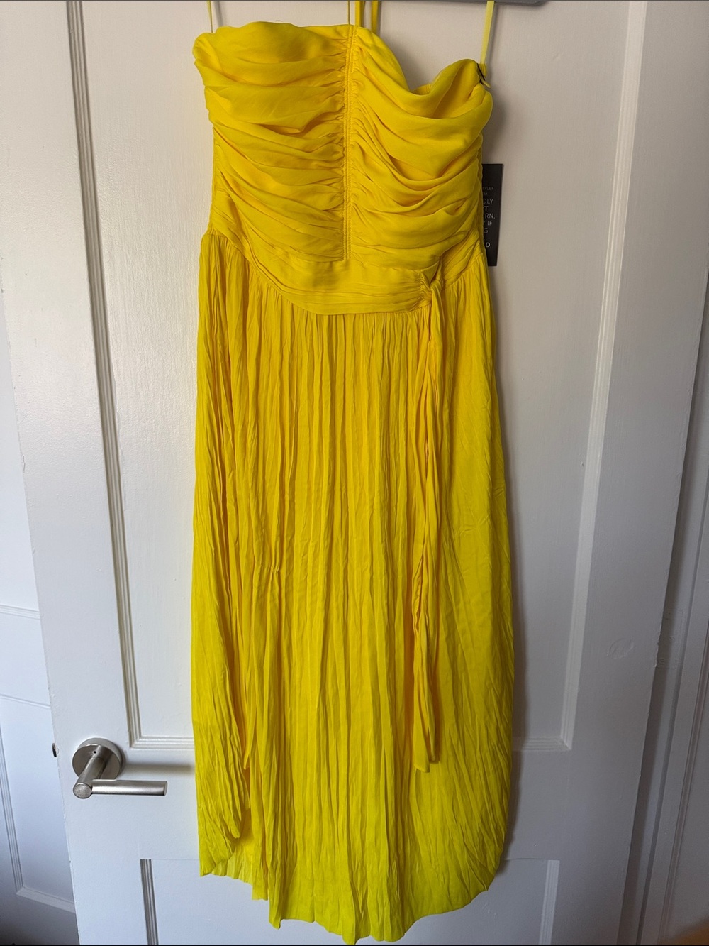 White House Black Market Strapless Yellow Ruched Maxi Dress